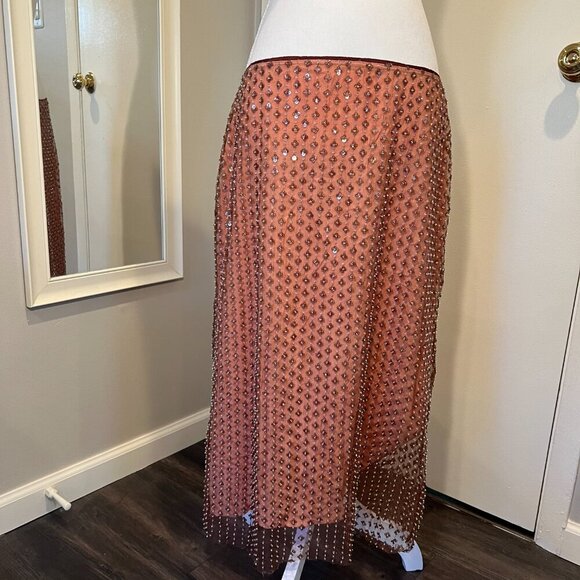 NWT Zara Coral Sequined Chiffon Midi Skirt, Size XL - Picture 4 of 16
